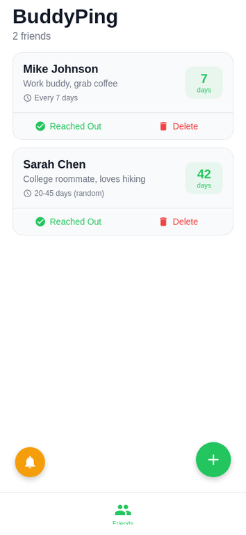 BuddyPing Friends List